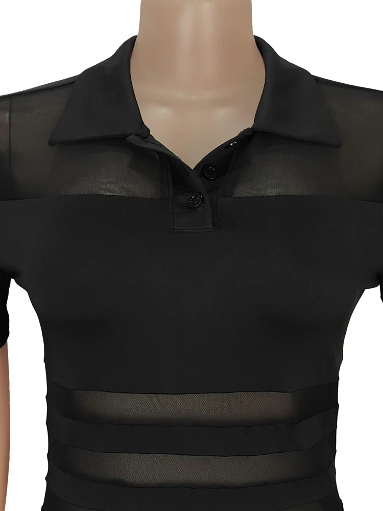 Kricessen nuevo Chic Turn-Down Collars ahueca hacia fuera la malla transparente Patchwork Vestidos largos Vestidos de fiesta elegantes Vestidos de noche vestido