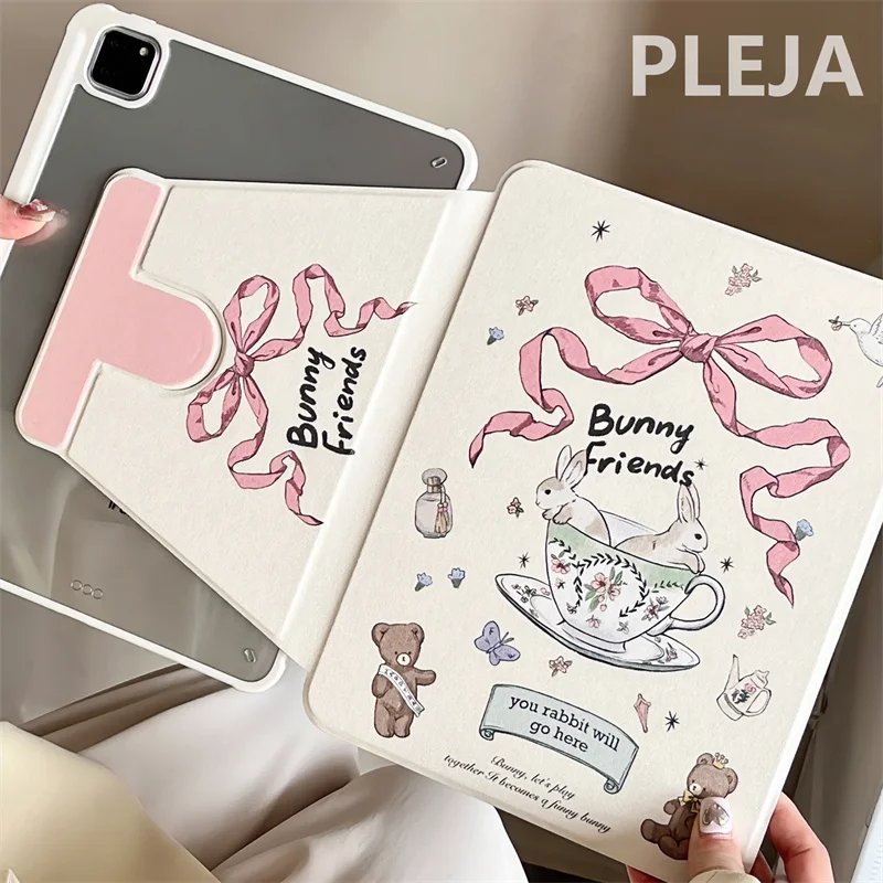 Cute Bow Rabbit Case dla iPad 10th Gen Air 5/4 10.9 Pro 12.9 2022 9.7/10.5/mini 6 11 cali 2021 okładka z uchwytem na ołówek
