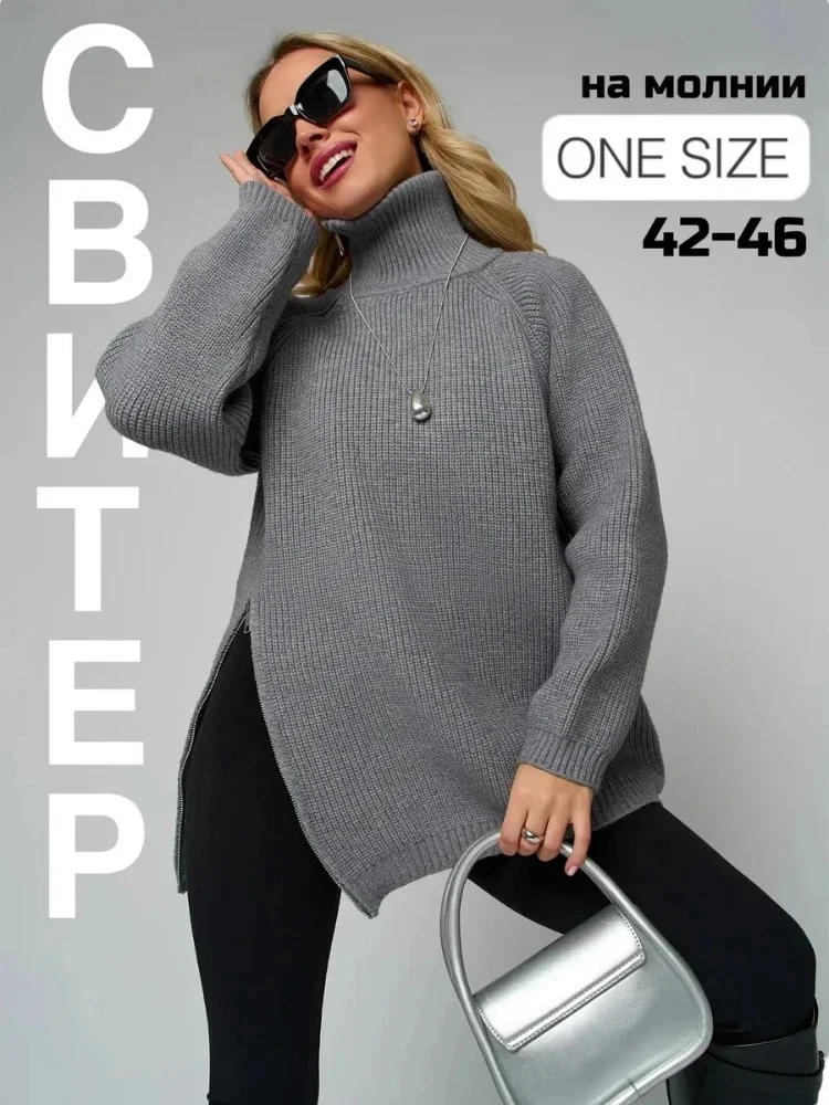 เสื้อไหมพรมคอเต่าผู้หญิงแบบหลวม ซิปคู่ รุ่นปี 2025 สำหรับฤดูใบไม้ร่วงและฤดูหนาว เสื้อสเวตเตอร์คอสูง ผ้าหนา อุ่นสบาย แบบมีซิป