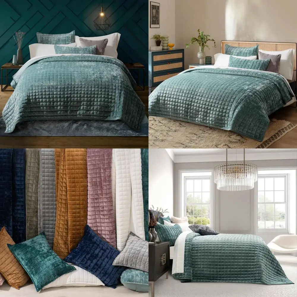 

King Size Luxury Velvet Quilt Set, Lightweight Comforter Coverlet, Oversized Quilted Bedding Ensemble