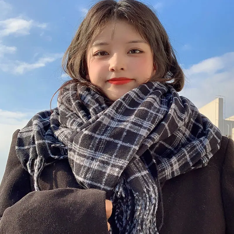 

Шарфы женские модные клетчатые студенческие универсальные шикарные Ulzzang минималистичные милые девушки элегантная уличная одежда мягкие подростковые винтажные новинки