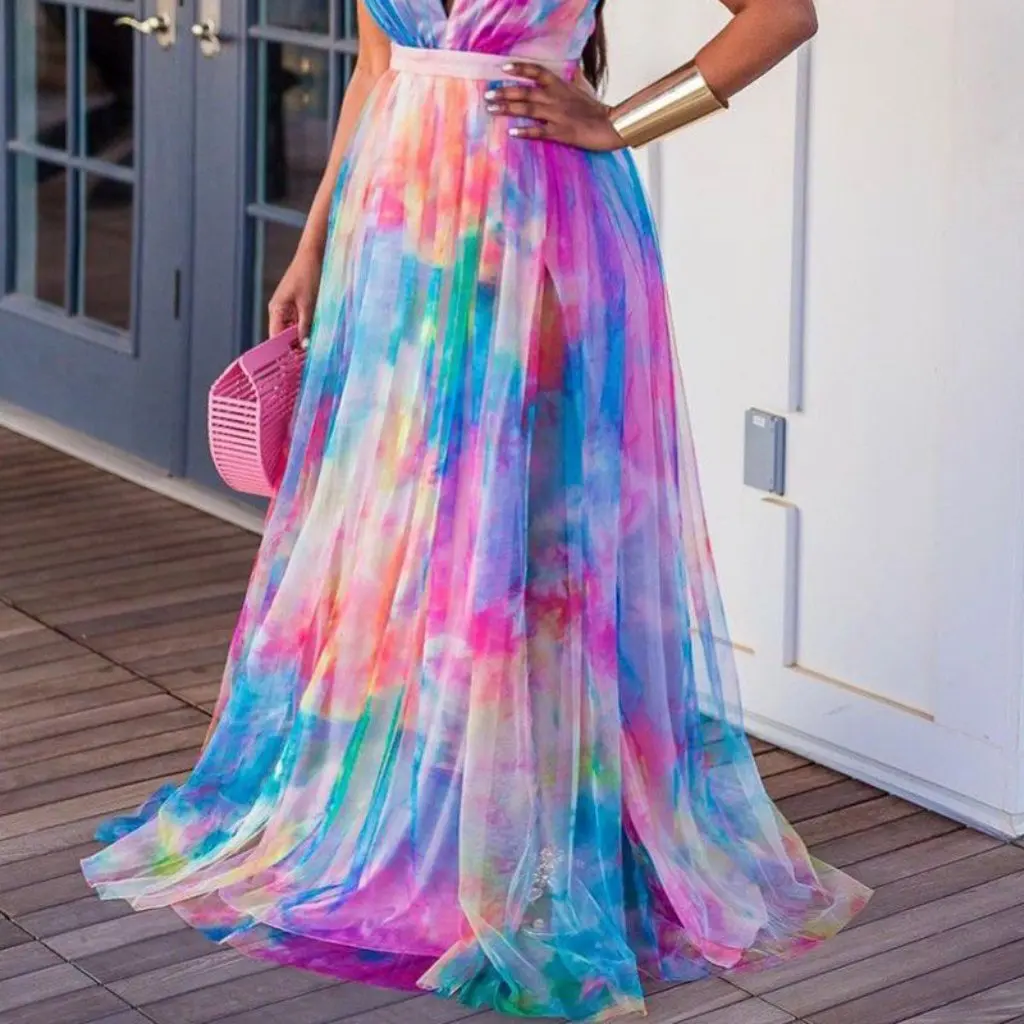 봄 여름 큰 사이즈 여성 프린트 스윙 드레스 유럽 미국 스타일 메쉬 출퇴근 패션 플러스 사이즈 의류