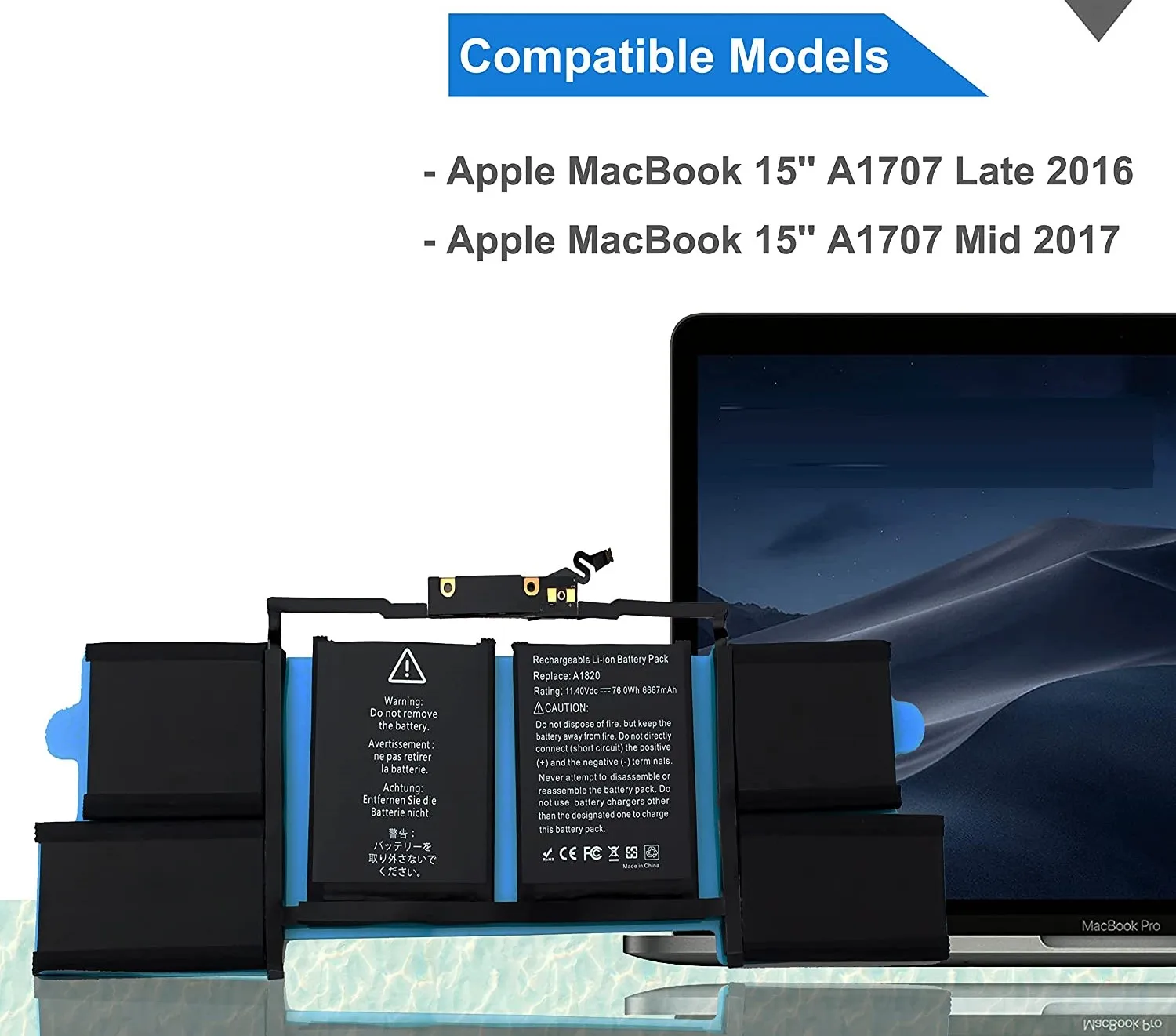 แบตเตอรี่ A1820สำหรับ Apple MacBook Pro 15 A1707 2016ล่าช้า/กลาง2017 EMC 3072 EMC 3162 MLH32CH/MLH42CH/A MLW72CH/A 11.4V 76Wh