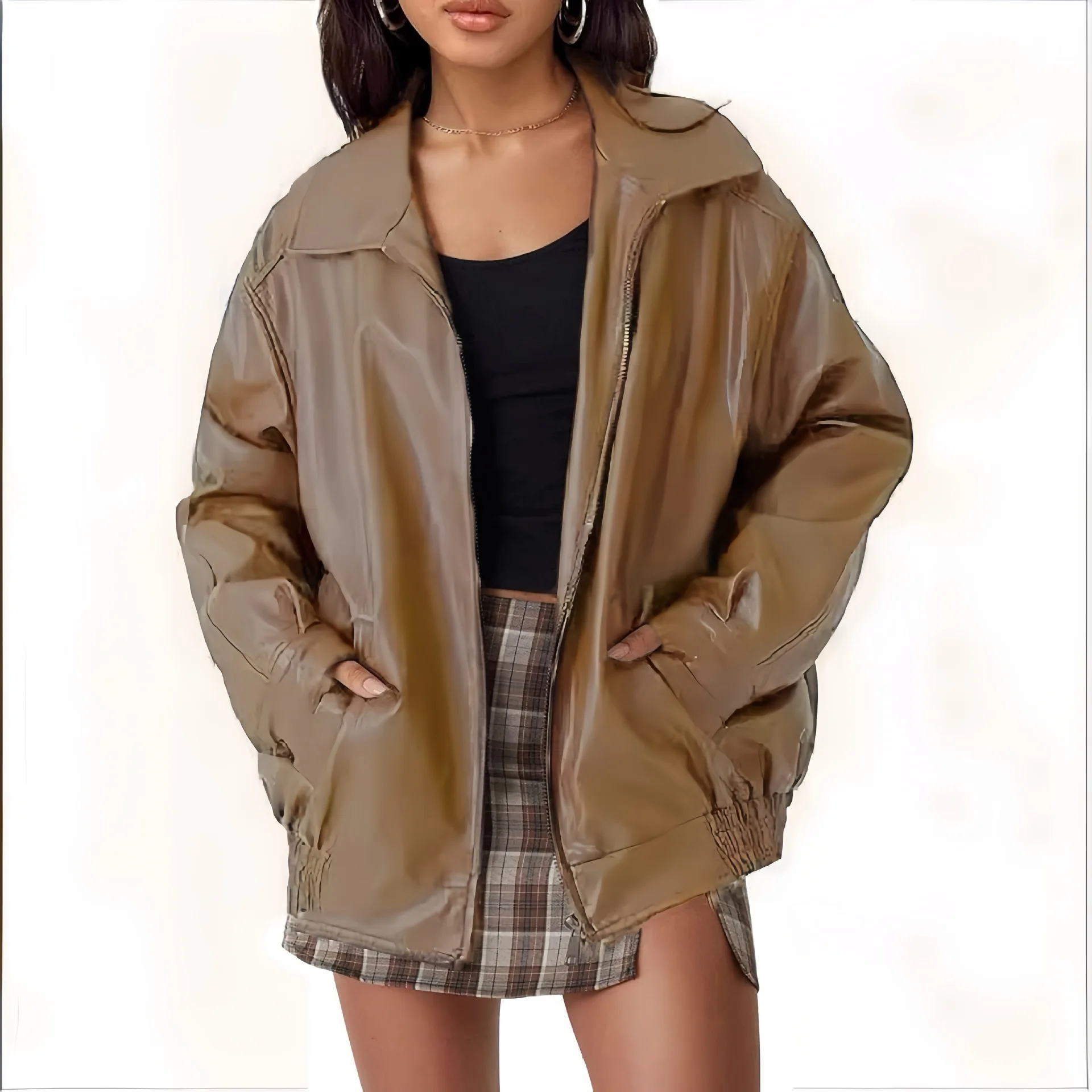 Vintage marrom motocicleta jaqueta de couro feminino outono novo estilo versão coreana topo atacado casaco de couro artificial solto ajuste