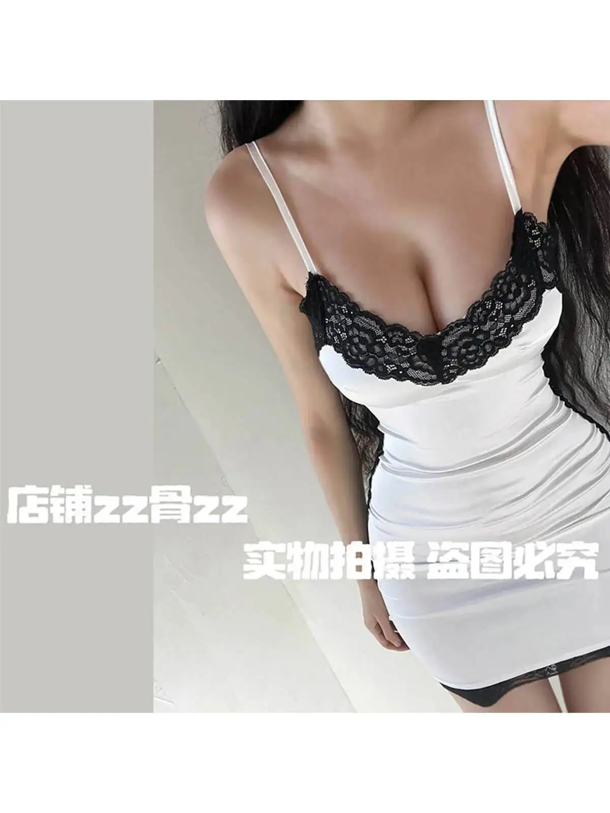 Lente Nieuwe Elegante Vrouwelijke Kant Splicing Contrasterende Kleur Jurk Korte Kant Mesh Zoete Tank Mini Jurk V-hals Tops B7HO