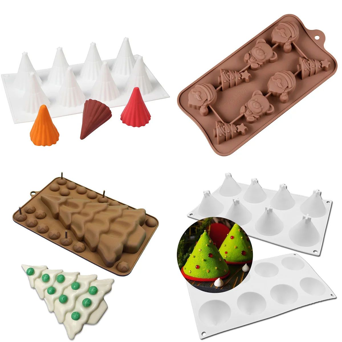 Mixed Styles Christmas Tree Series Chocolate Silicone Mold Santa Baking Set Cake Biscuit Jelly Mold Party Festival Candle Decor