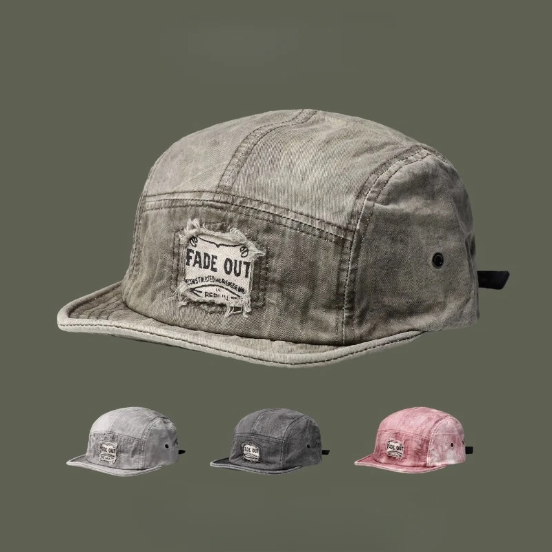 American Retro Washing Gradual Change Color Flat Edge Hat Men's Outdoor Soft Top Hole Cloth Label Design Five-panel Baseball Cap