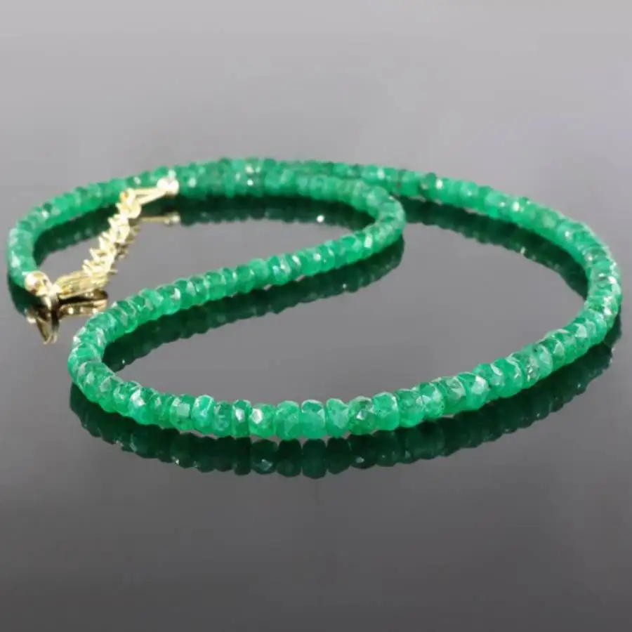 

Handmade Genuine Emerald Rondelle Beaded Necklace Gold Tone Clasp Luxury Jewelry Gift for Her