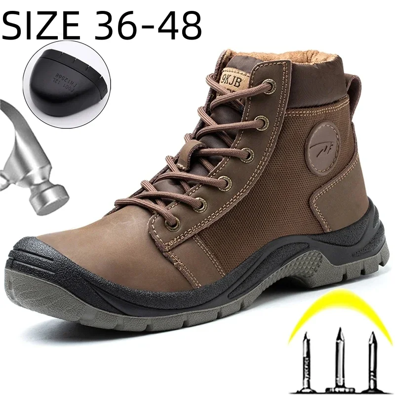 High Quality Men Work Boots Indestructible Anti-puncture Safety Shoes  Male Steel Toe Hiking Boots Men Sneakers Big Size 36-48