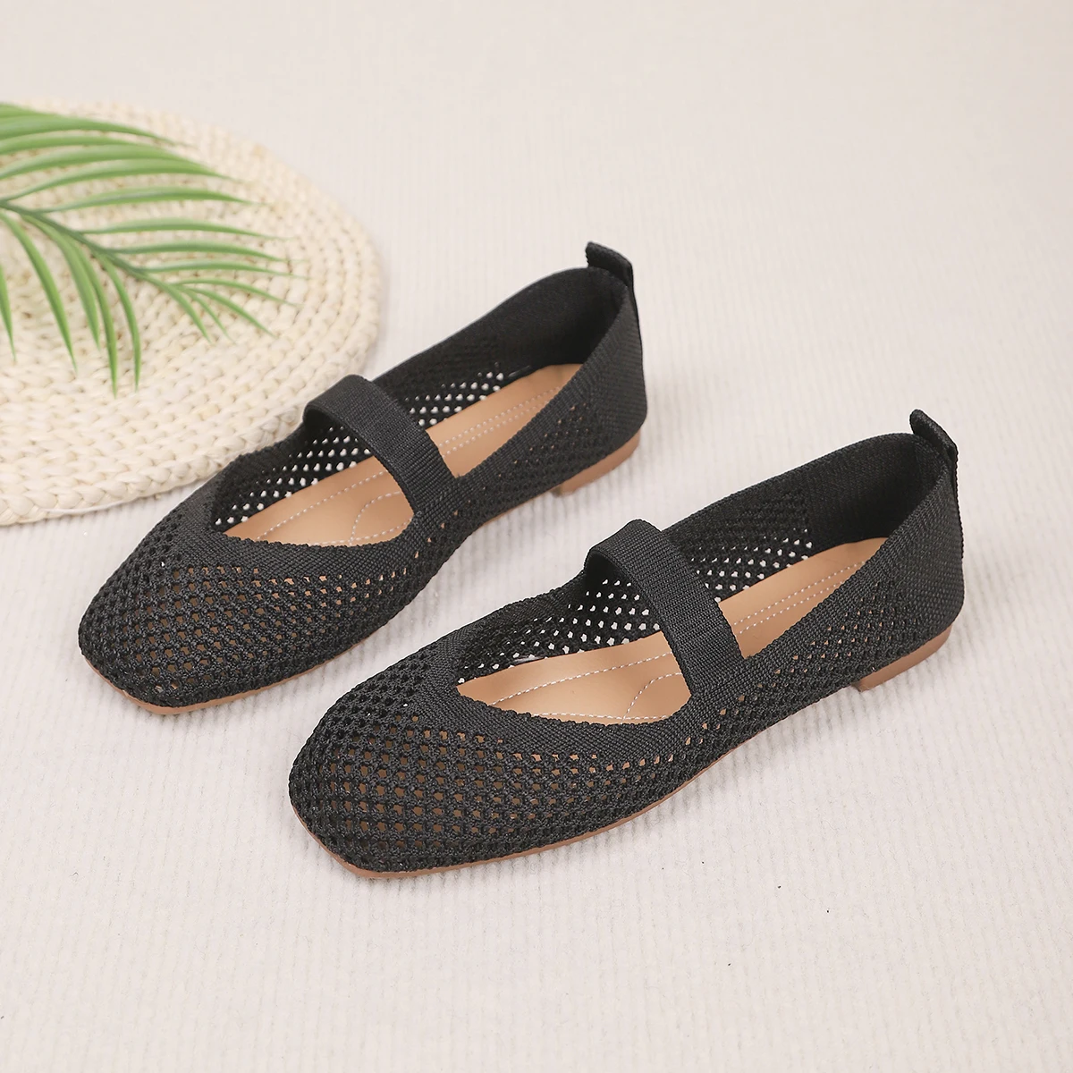 Große Größen Damen-Flachschuhe, Atmungsaktive Gestrickte Sneaker, Weiche Ballett-Loafer, Lässige Slip-On Bootsschuhe für Frauen – Detail 3