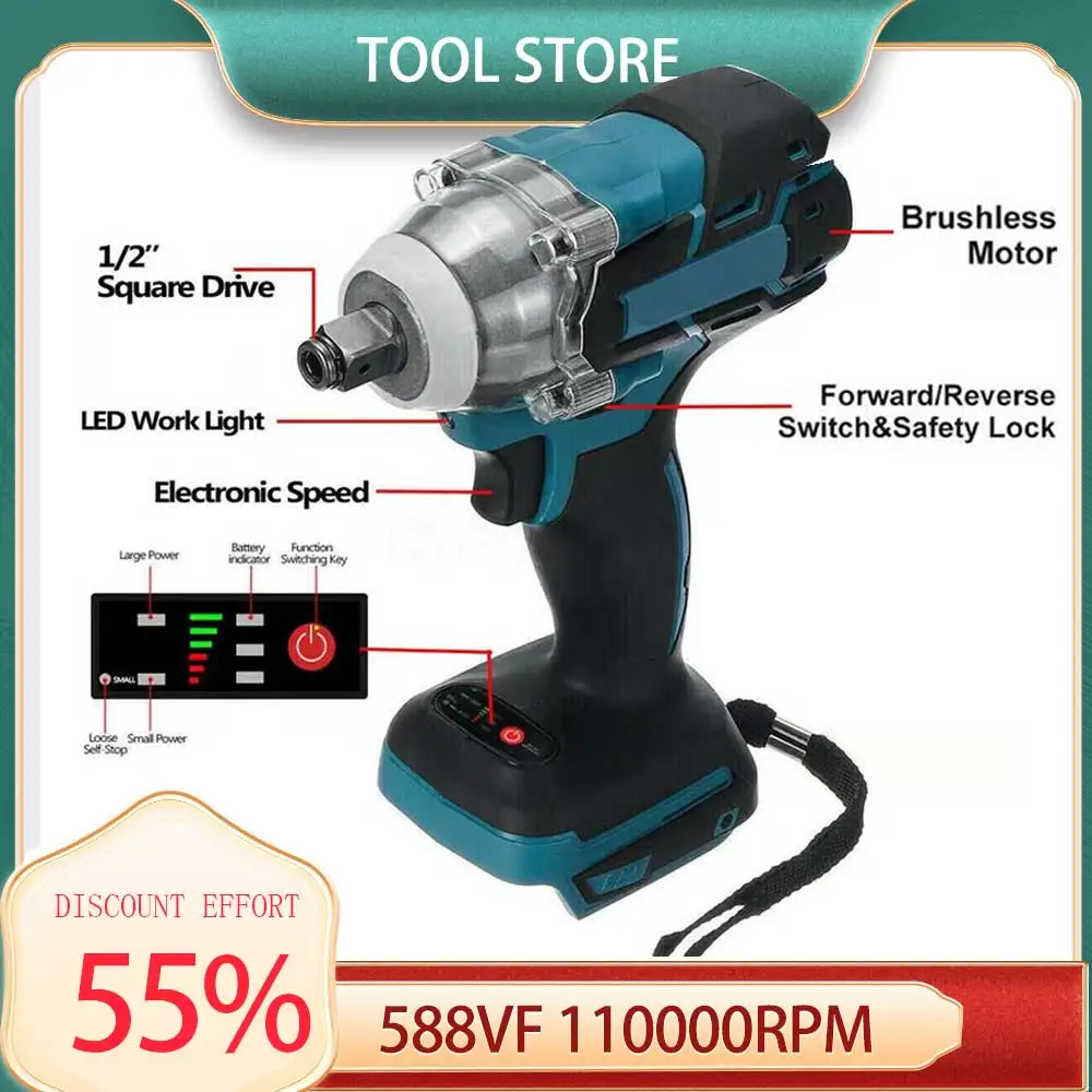 Impact Wrench 520N.m High Torque Electric Wrench with 2 x 1500mAh Batteries Brushless Motor Electric Impact Wrench Suitable For