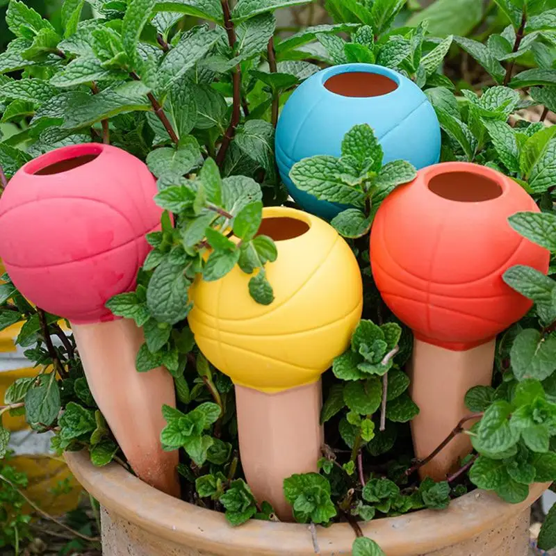 Self-Watering Stakes Basketball Shape Plant Self-Watering Spikes 4PCS Terracotta Watering Spikes Automatic Slow Release