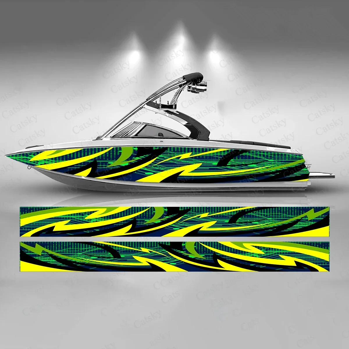 Yellow Green Design Boat Sticker Fashion Custom Fish Boat-Sticker Vinyl Waterproof Boat Wrap Graphic Boat Wrap Decal