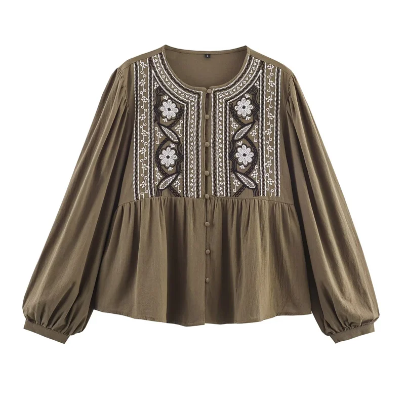 

2025 Autumn New Women's Fashion, stylish and simple, loose and versatile, embroidered chest shirt.