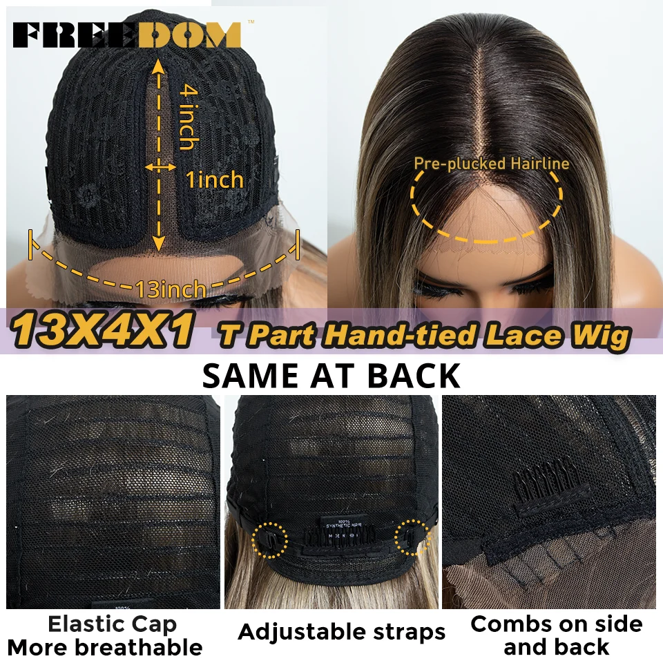 FREEDOM Synthetische Lace-Front-Perücken für Damen, 30 Zoll lang, glatt, Ombré-Braun-Blond, natürliche Lace-Perücke, vorgezupft, für den täglichen Gebrauch. – Detail 6