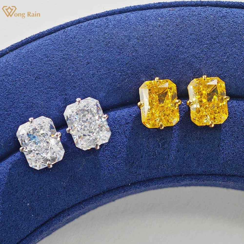 

Wong Rain Sparkling Solid 925 Sterling Silver Crushed Ice Cut 3 CT Lab Sapphire Citrine Gemstone Ear Studs Earrings Fine Jewelry