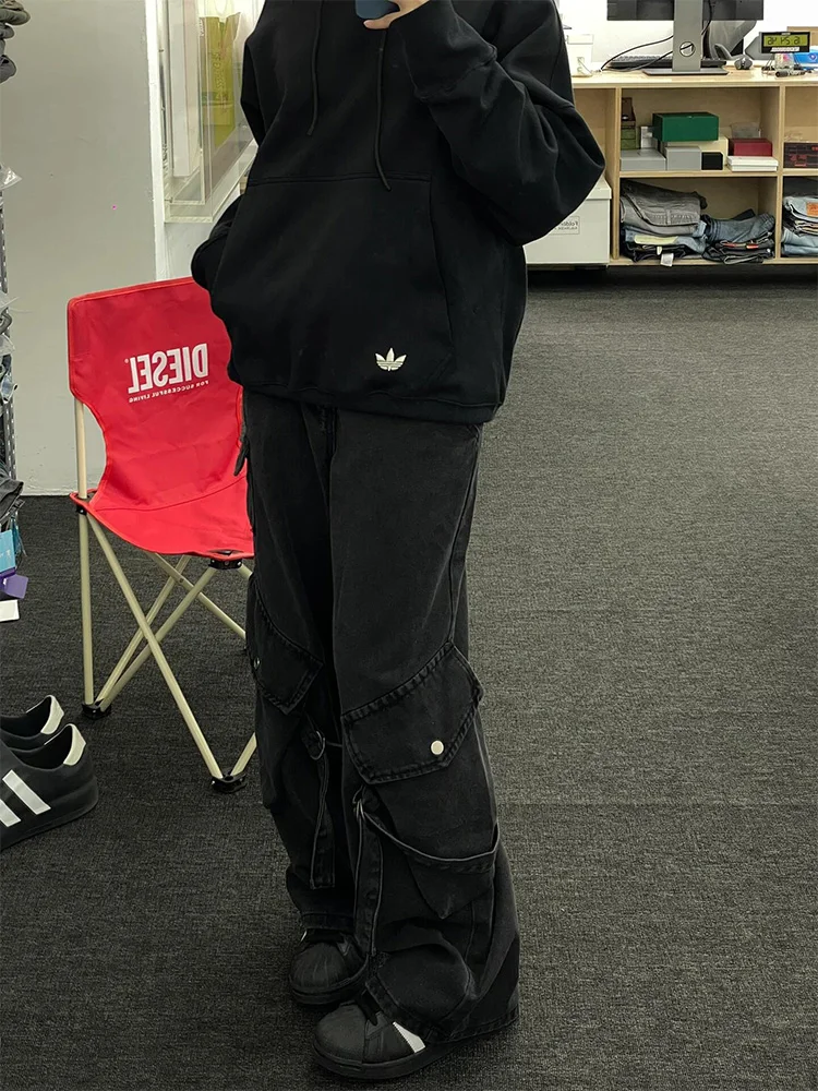 

Джинсы в американском уличном стиле, повседневные, прямого кроя, свободные, весна-осень, из смесового хлопка и полиэстера