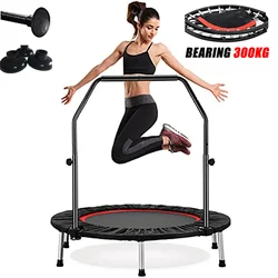 Mini trampolín plegable para adultos, trampolín de Fitness con rodamiento de barandilla ajustable, 40/48 KG, salto rebotador para gimnasio en casa, 300