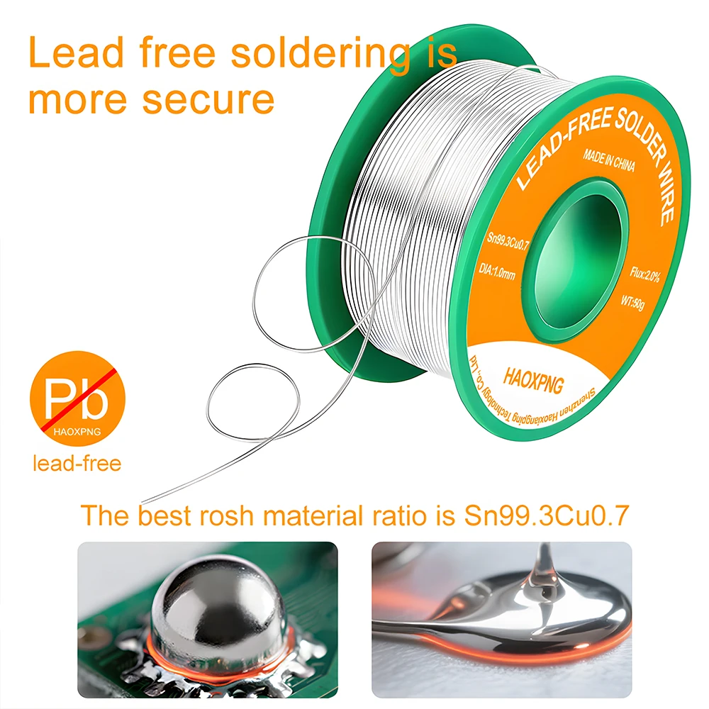 

Бессвинцовая высокочистая активная припойная проволока, 20/50/100 г, высокотемпературная проволока Sn99.3Cu0.7 для пайки электронных компонентов