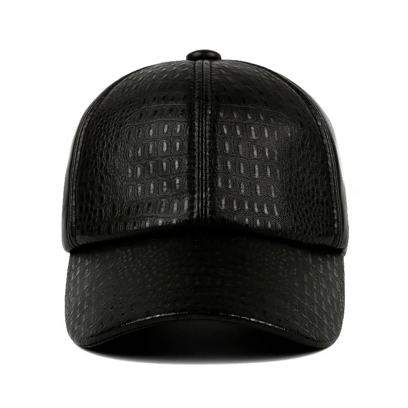 Spring Men High End Casual Leather Baseball Cap Male Outdoor Thin Crocodile Pattern Peaked Hats Hombre Adjustable Trucker Gorra