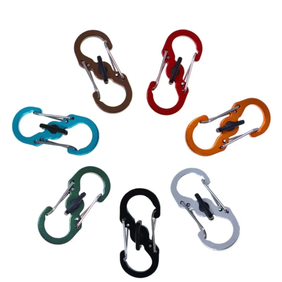 5 قطع من حلقات تسلق صغيرة على شكل حرف S - خطافات سلسلة مفاتيح مضادة للسرقة للتخييم في الهواء الطلق وأبازيم حقيبة الظهر وأدوات المفاتيح