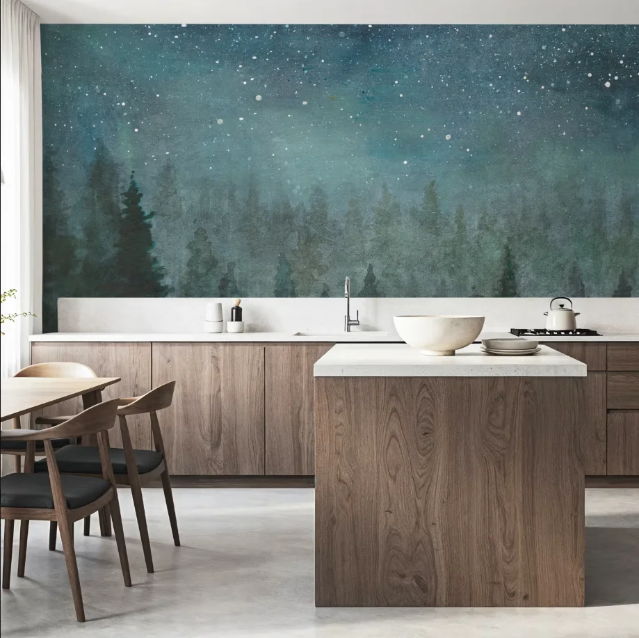 

Customized murals featuring dark mountain forests and beautiful night sky wallpapers, dreamy misty forest decorations 3d mural