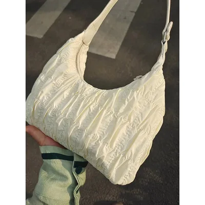 

Summer 2025 New Fairy Folded Underarm Bag Women's Small Cr Puff Crescent Bag Single oulder Cloud Bag Silk Zipper C...