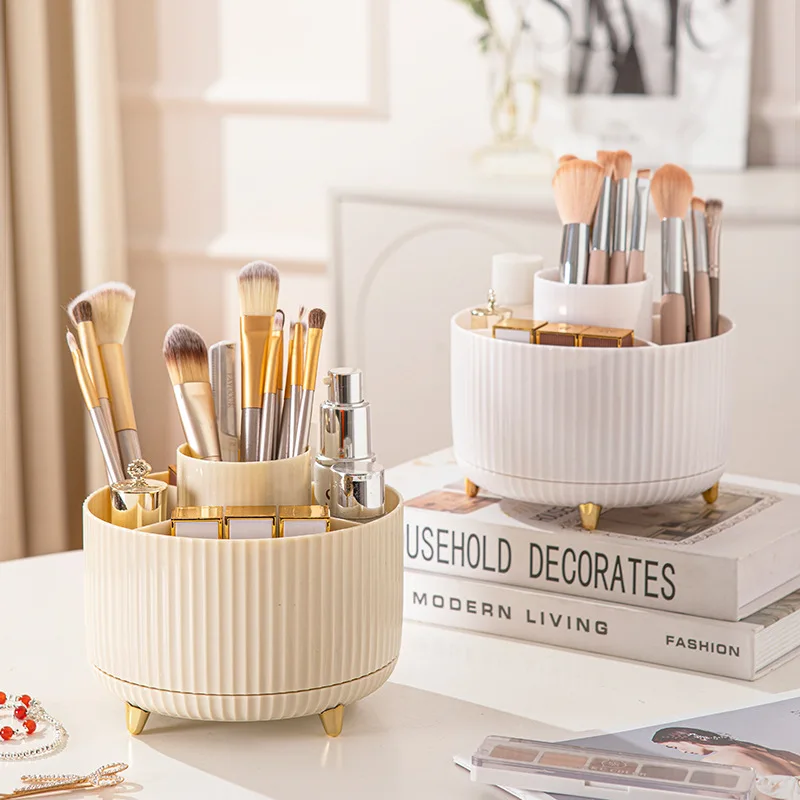 1Pcs Desktop Rotating Makeup Brush Storage Tube Cosmetics Shelf Dressing Table Eye Shadow Brush Mouth Red Box Pen Holder