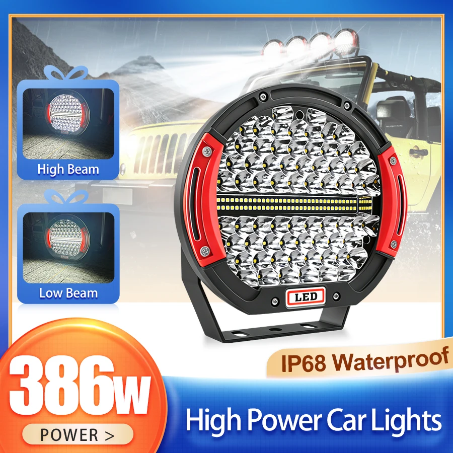 

9inch 386W LED Work Lights Bar Headlight Driving Offroad Lamp Spot Flood 4WD 4x4 Truck Trailer SUV Boat ATV Car 12-80V