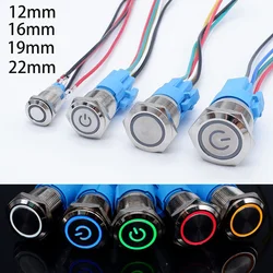 12/16/19/22mm Metal Push Button Switch on off PC Power Flat Head  with Wire for Car Momentary Latching Fixed  5V 12v 24v 220V