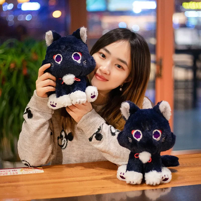 25cm Game Genshin Black Cat Fluffy Impact Wanderer Pet Plush Toy Scaramouche Cats Cosplay Doll Soft Stuffed Pillow Gift for Kids