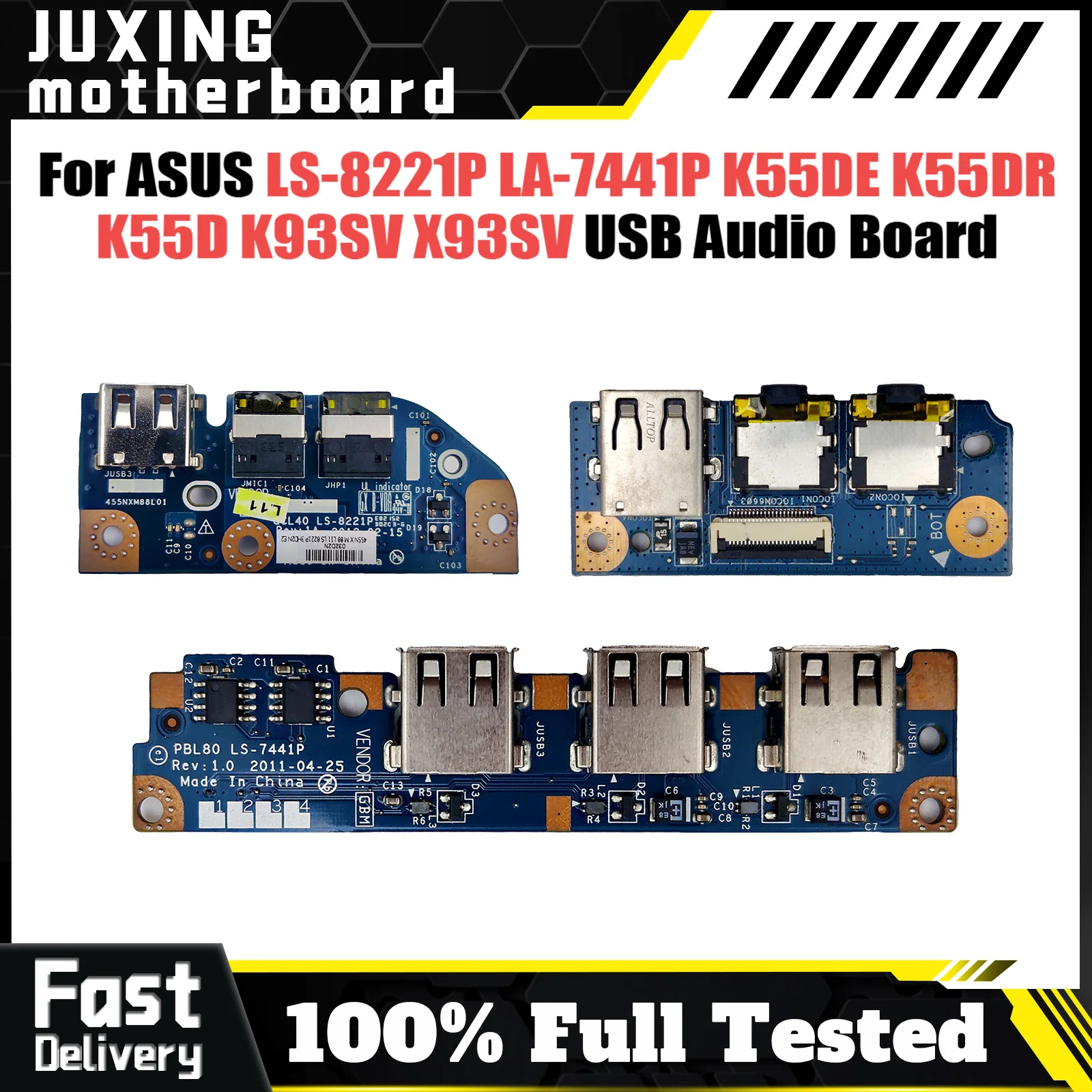 For ASUS K55DE K55DR K55D K93SV X93SV 45VD K45V A45V laptop USB Board Audio Board LS-8221P LA-7441P 100% Tested Fast Ship