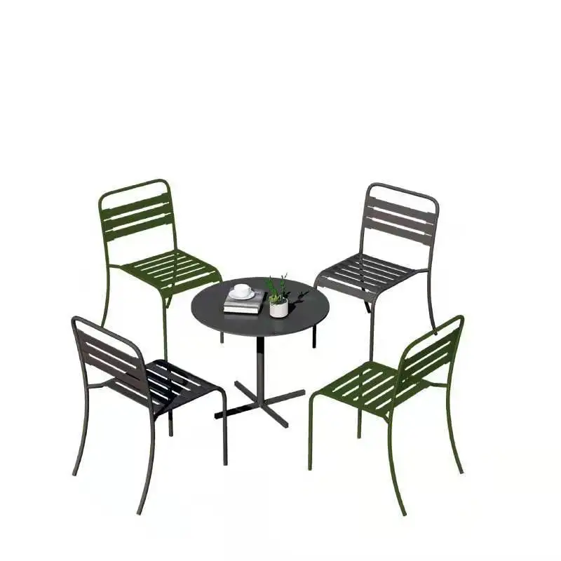 

Nordic metal one table four chairs outdoor wrought iron backrest casual table and chair combination courtyard terrace party tabl