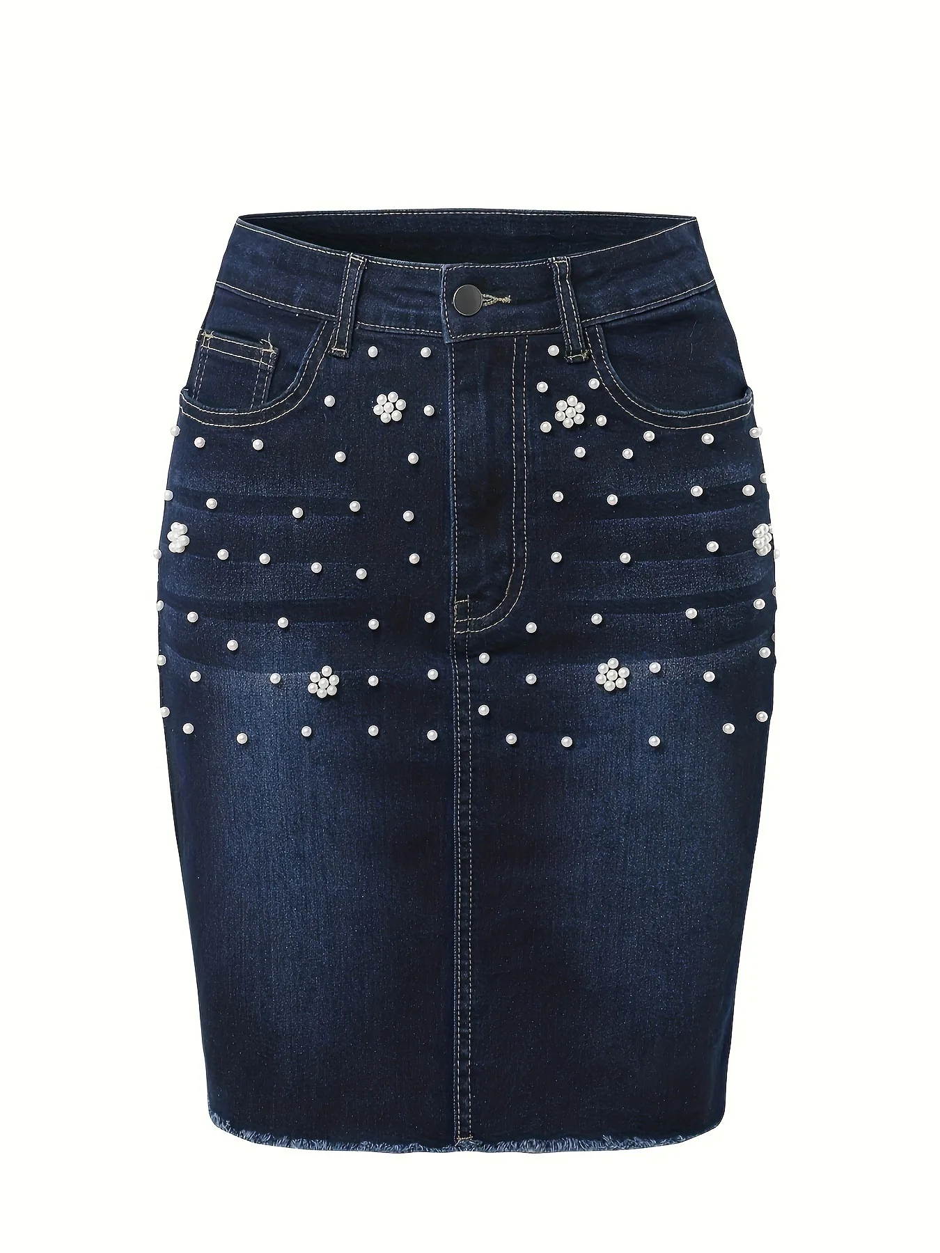 new women's retro beaded elastic hip-wrapped denim skirt