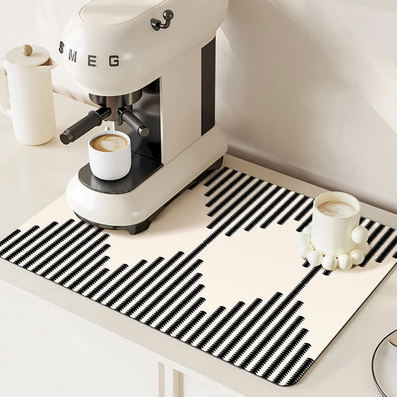 VIKAMA Minimalist Line Tableware Drying Pad, Anti Slip And Quick Water Absorption Pad, Kitchen Sink, Home Decoration