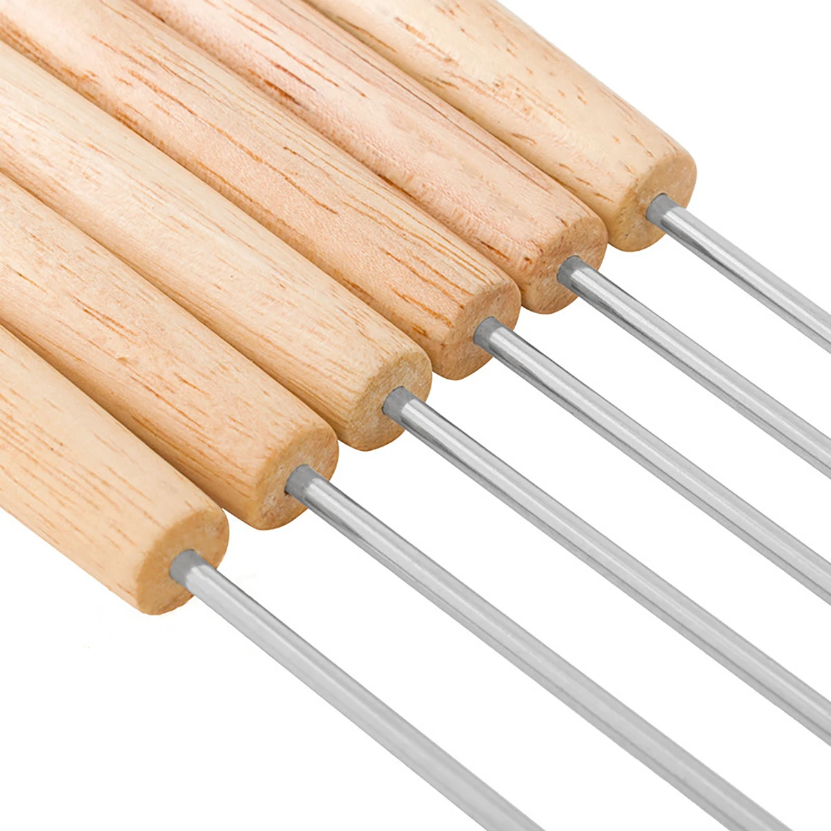 6pcs/set Stainless Steel Wooden Handle Fruit Fork Cheese Hot Pot Fork Cake Fork Kitchen Gadget