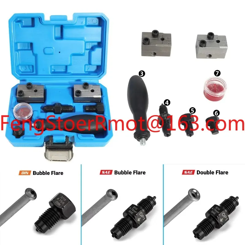 Double-head replaceable brake tube flared tool kit for brake tube 4.75mm DIN and 3/16 SAE automotive tools