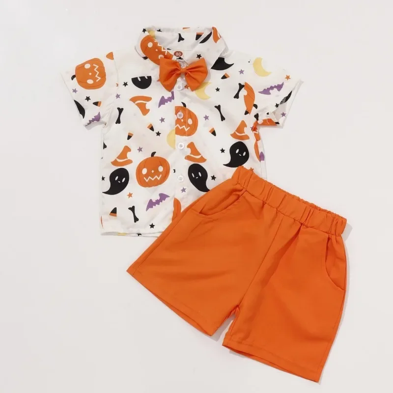 Halloween Baby Costume Kid Boy Clothes Sets Baby Gentleman Suits Pumpkin LapelT-shirt Tops+Short Pants 2Pcs Boy Clothing0-5 Ropa