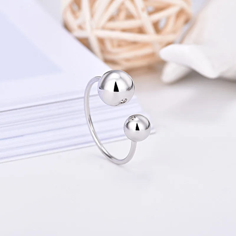 New in 925 Sterling Silver Smooth Bead Adjustable Women's Engagement Ring Wedding Fashion Jewelry