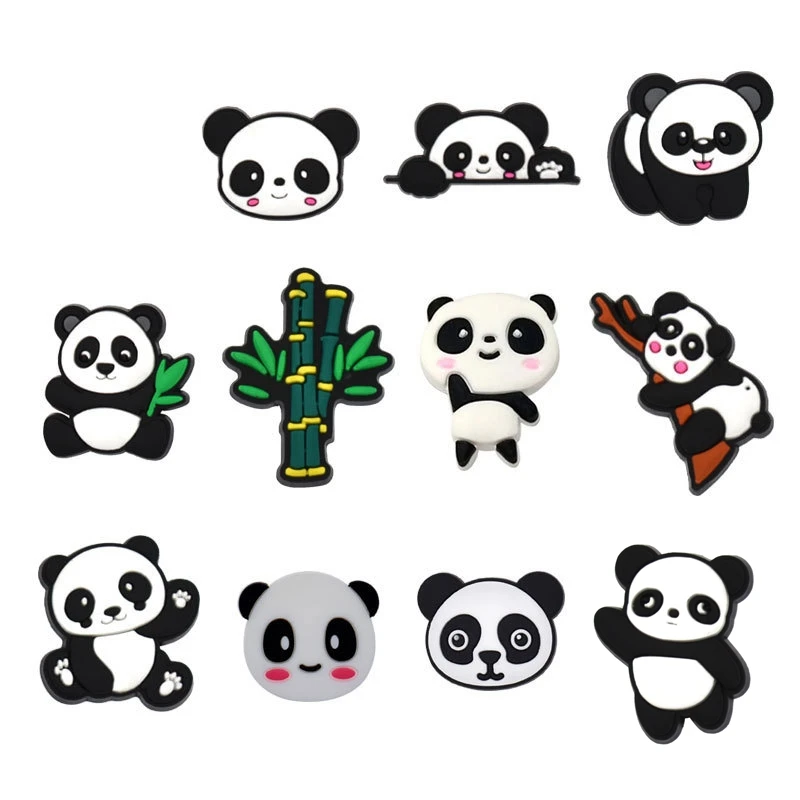 11 Pcs Cute Panda Baby Shoe Charms Packs Children Hole Shoe Decoration Sets Men Women Adorable Slipper Kids Sandals Accessories