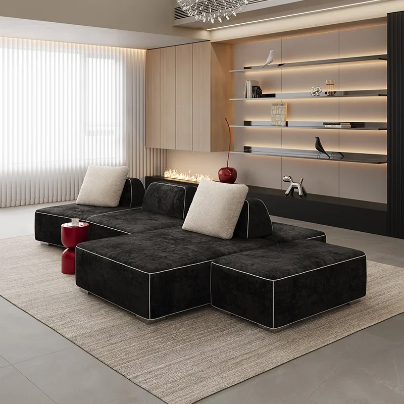 Italian minimalist fabric double-sided sofa, living room free module combination light luxury horizontal hall