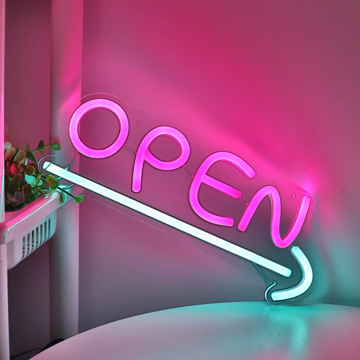 Imagem -03 - Bonito Aberto com Setas Led Neon Sign Alimentação Usb Baixa Tensão Luz Noturna Segura para Loja 11.42 x 4.96 5v 1pc