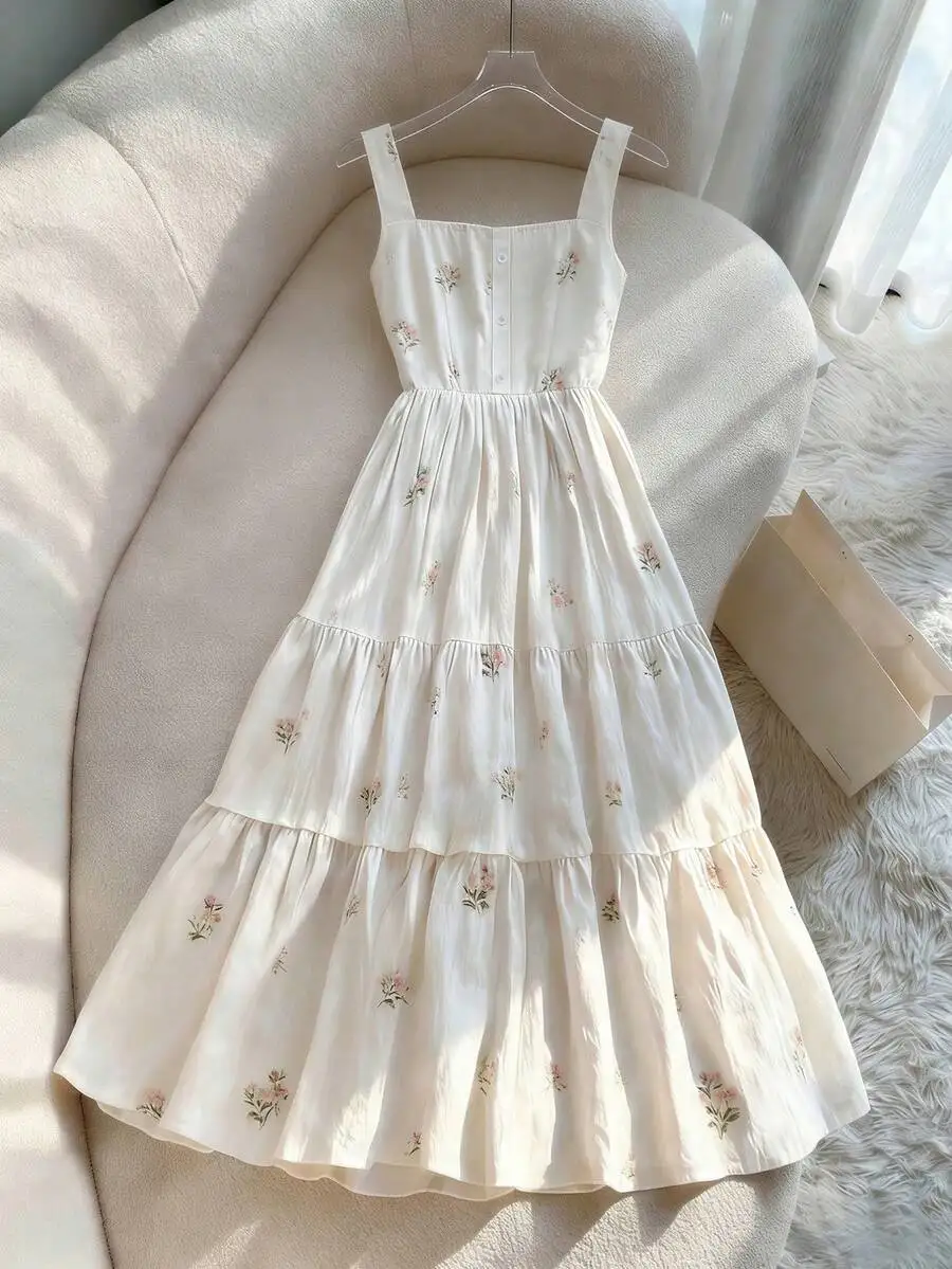 

Ditsy Floral Print Tiered Ruffle Hem Dress With Cinched Waist For Women