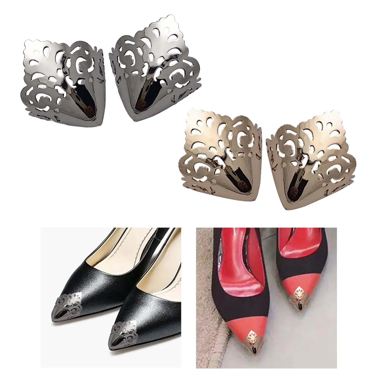 ตัวป้องกันหัวรองเท้าโลหะ 2 ชิ้น สำหรับผู้หญิงและเด็กผู้หญิง แบบโปร่ง ตกแต่งสีพื้น เรียบหรู ขนาดเล็ก สำหรับปกป้องรองเท้า