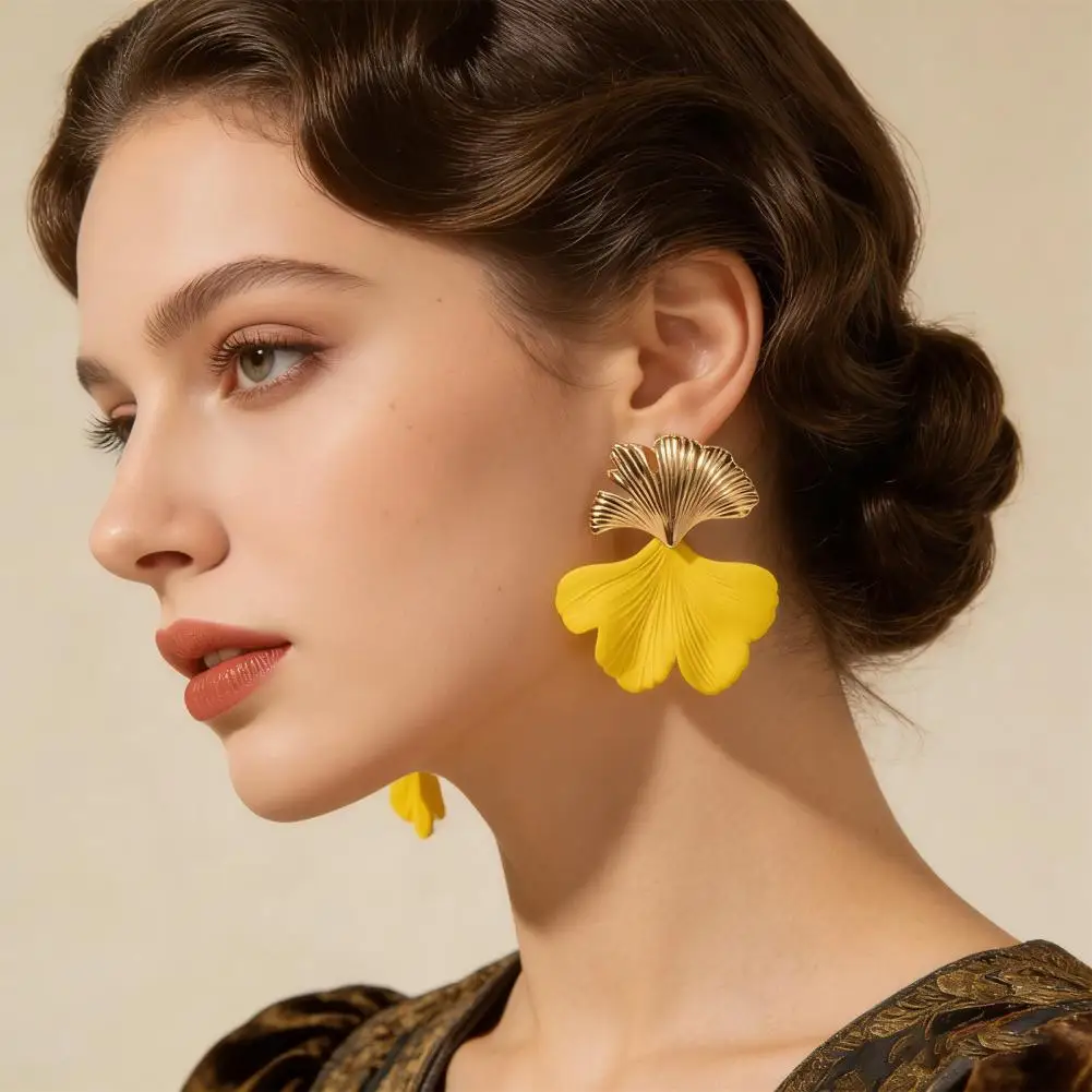 Women Boho Flower Earrings Lightweight Fabric Yellow Flower Ear Studs Holiday Earrings