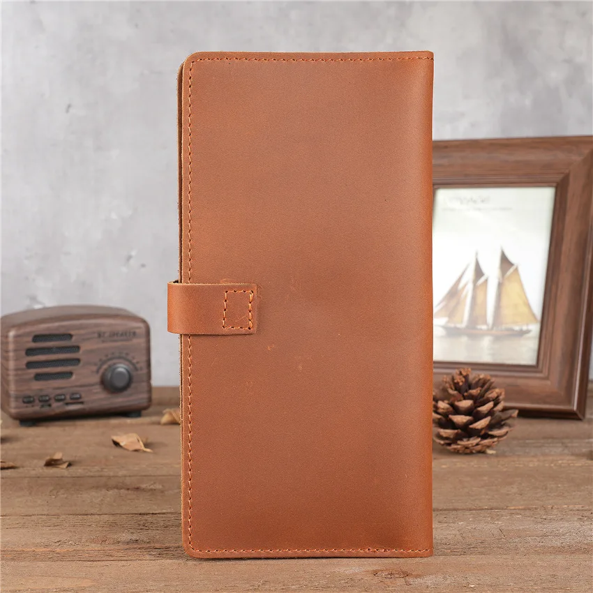 1049 Men's Multi Slot Card Bag, Large Banknote Compartment, Long Style, Simple Leather Coin Purse, Crazy Horse Leather Wallet