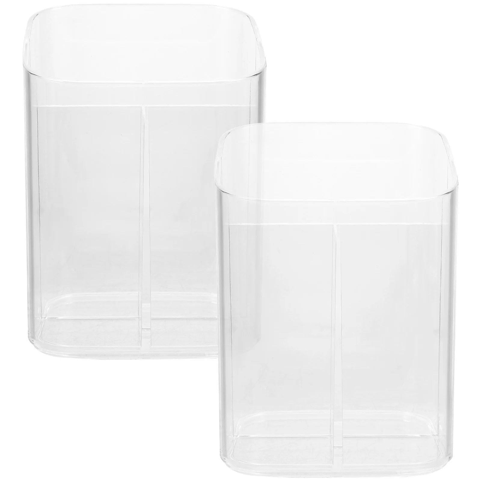 

2pcs Holder Organizer Clear Plastic Storage Case Vanity Desktop Cup Holder Makeup Brush Container With Lid Large Capacity Makeup