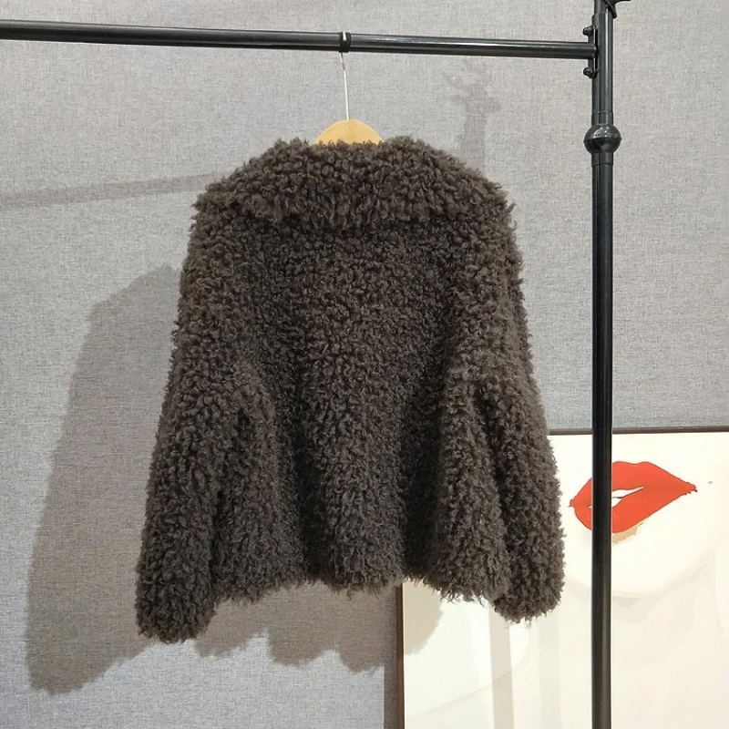 2025 겨울 신상 순수 양털 숏 코트 (큰 칼라 여성용/소녀용 양털 따뜻한 재킷 JT517)