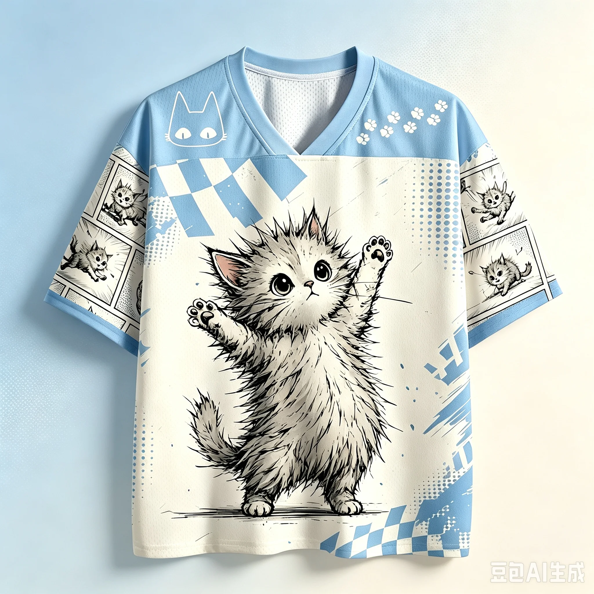 Harajuku Kirschblüten-Katzenpfoten 3D-Druck Sport Schnelltrocknend Atmungsaktiv Herren V-Ausschnitt T-Shirt Outdoor Street Casual Eltern-Kind-Kleidung – Detail 8