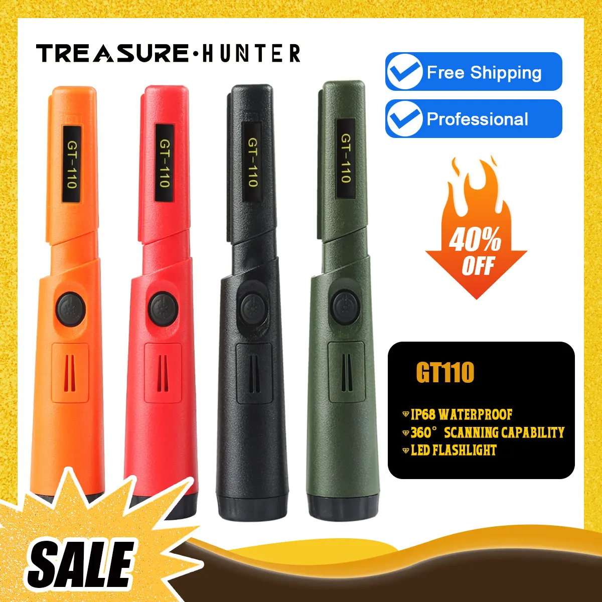 Treasure Hunter-handheld Metal Pinpointing Detector Ponteiro Impermeável Sonda Anti-scratch 360 Graus Scan Gt110